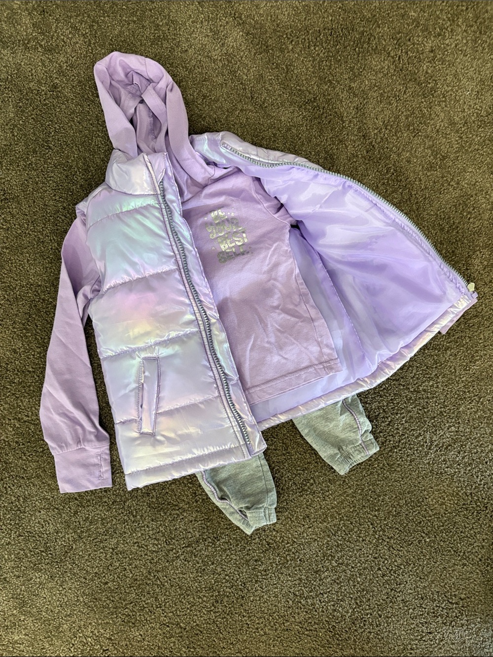 Nicole Miller Sport Iridescent Lavender Puffer Vest (3 piece set)